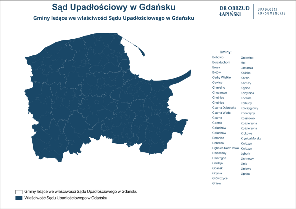 Mapa właściwości sądu upadłościowego w Gdańsku. Upadłość konsumecka